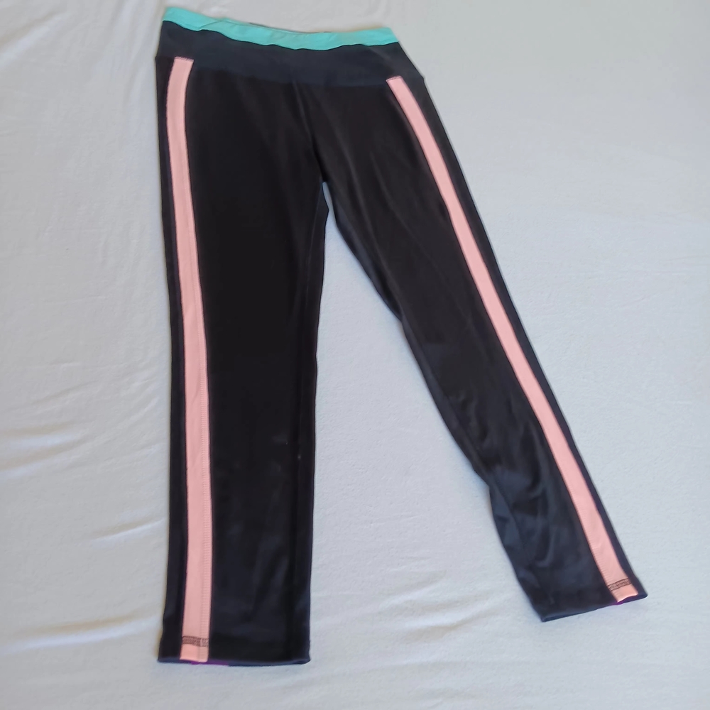 DSG Womens Medium Black Leggings Pink Purple Side Stripe Teal Athletic